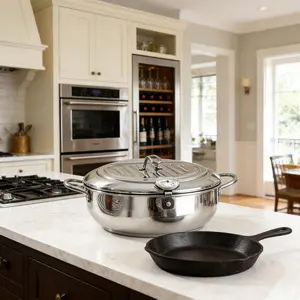Premium Stainless Steel Deep Fry Pan Non-Stick Oil-Less for Crispy Fried Chicken Easy Cooking & Cleaning Kitchen Essential