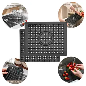 Kitchen Sink Mat, 12" x 10" Dish Drying Mat, Rectangular Sink Protector Mats for Bottom of Kitchen Sink, Fast Draining Sink Mats Grid, 2 Pack Black