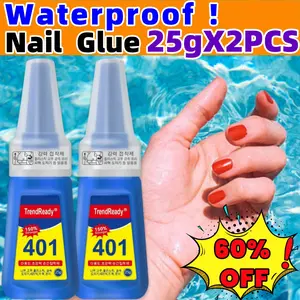 2PCS TrendReady 401 Nail Glue – 150% Stronger, 90+ Days Long-Lasting, No UV Lamp Needed, Fast-Bonding & Waterproof, Heavy Duty Gel for Press On Nails/Art, Large Capacity 25g, Super Strong Hold, Ideal for Nail Supplies & Extra Firm Attachment