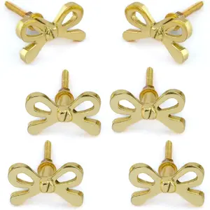 Set of 6 Brass Bow Knobs for Cabinet & Drawers Decorative Bow Knobs for  Kitchen Cabinet Hardware Cupboard Metal knobs Door Dresser Wardrobe and Drawer Pulls