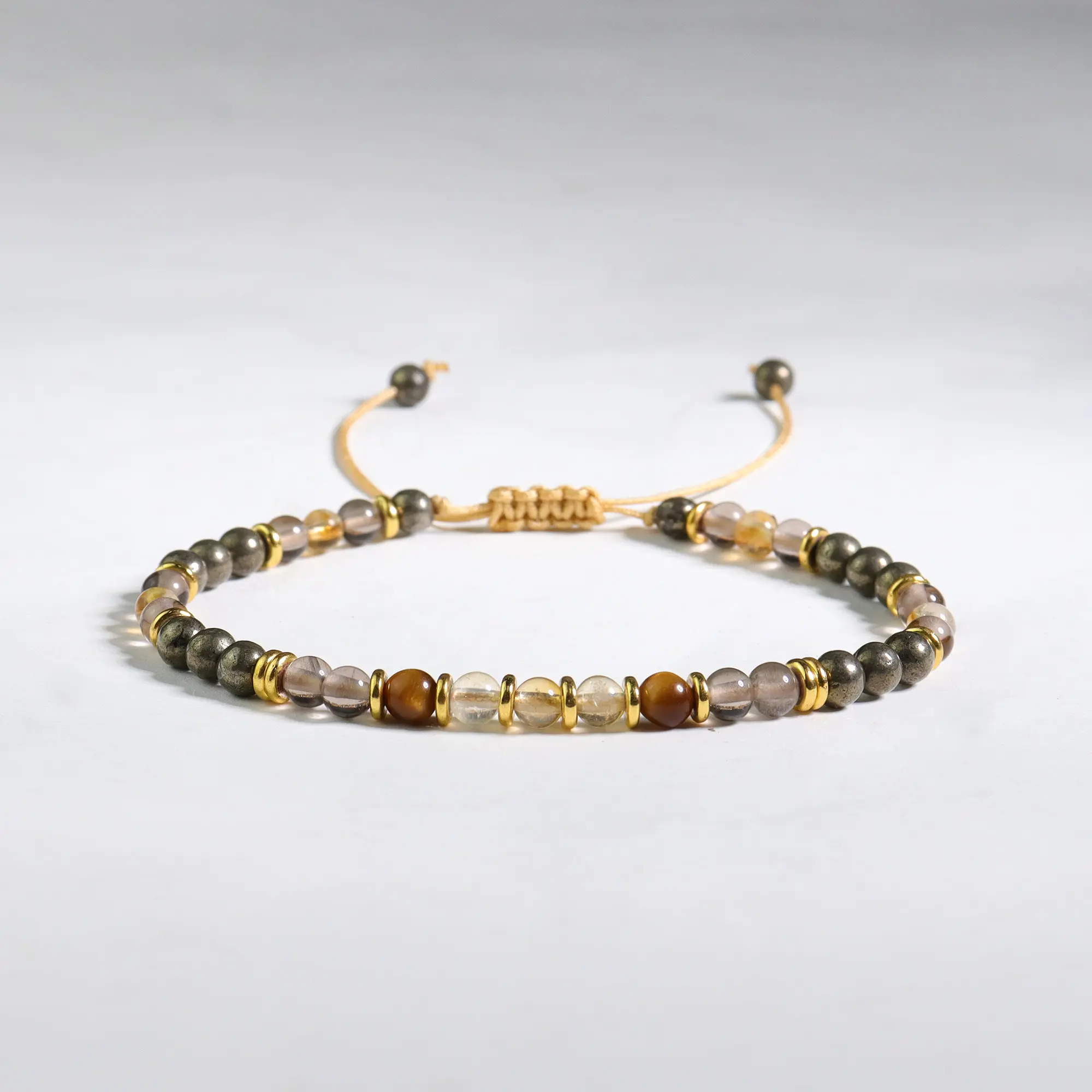 Women's Natural Healing Crystal Bead Bracelet - Citrine, Smoky Quartz, Tiger Eye, Pyrite - 6.5-8 Inches Crystals Bracelets for Female Abundance, Stability - Beautiful Gifts for Women