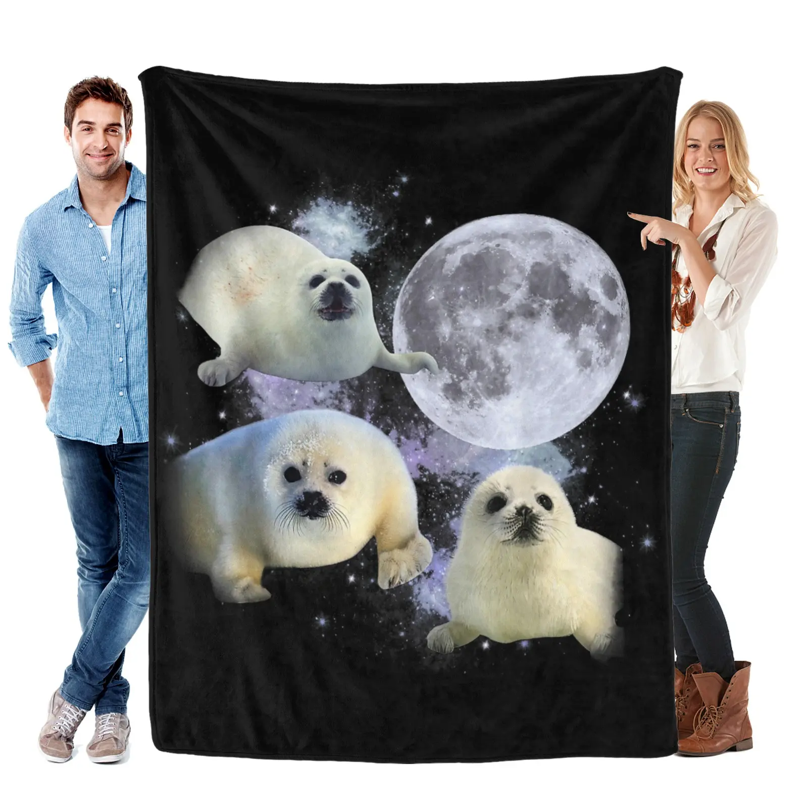 Three Baby Seal Vintage Graphic 90s Funny Super Soft Flannel Blanket for Sofa Couch Bed Camping Travel - Plush Warm Home Decor for All Seasons