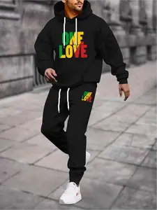 Men's casual 2-piece set: fashionable hooded sweatshirt and geometric patterned sports pants - comfortable fabric, suitable for outdoor activities in spring and autumn, Athletic Tracksuit Set, Sweatsuit Set Outfit