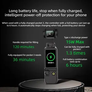 Dji Osmo Pocket 3 Battery Grip, 5000mah Fast Charging Power Bank, 15w Quick Charge, 6-Hour Battery Life, Smart Overcharge Protection