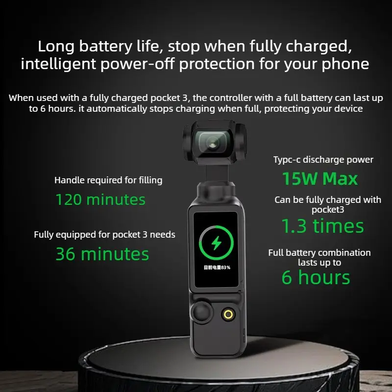 Dji Osmo Pocket 3 Battery Grip, 5000mah Fast Charging Power Bank, 15w Quick Charge, 6-Hour Battery Life, Smart Overcharge Protection
