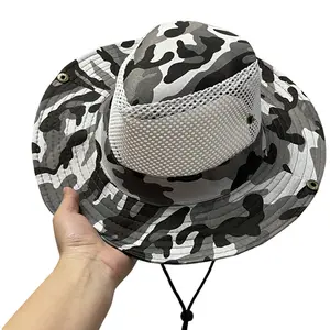Camouflage Bucket Hat, Mesh Breathable Wide Brim Sun Hat for Men Women, UPF Sun Protection for Hiking, Fishing, Camping, Outdoor Activities, Adjustable Drawstring Summer Boonie Hat