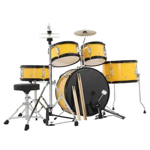 5 Piece Kids Drum Set with Tom,Cymbal, Youth Junior Drum Kit with Hi-Hat, Pedal, Drumsticks and Seat for Beginner, Teens,Yellow