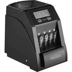 VEVOR USD Coin Sorter, Coin Counter Machine for ¢1 ¢5 ¢10 ¢25 Coins, LCD Screen Display, Coin Sorter and Wrapper Machine with Thicker Coin Tubes and Tray, Holds up to 200 Coins