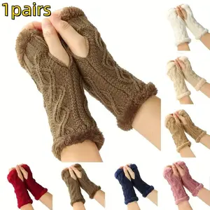 Thick Fleece Lined Gloves, Short Knitted Fingerless Mitts, Warm Winter Accessories for Boys & Girls, Perfect Christmas Gift Idea