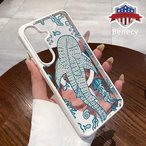 Magnetic Phone Case Compatible with Galaxy S26 Edge S23 Ultra S24 Plus FE S25 S22+ Vintage Whale Shark Pattern Non-Yellowing Shockproof Soft Silicone Transparent Acrylic Cover Supports Wireless Charging Durable Casing