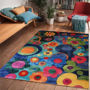 Colorful Flower Pattern Rug, 1 Count Non-slip Soft Floor Mat, Decorative Carpet for Home Living Room Bedroom Hotel, Floral Area Rug, Floral Rugs