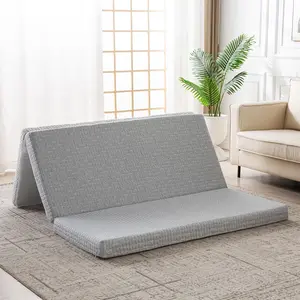 Foldable Mattress, 4 Inch Guest Mat, Tri Folding Mattress for Kids and Adults, Washable Cover, Non-Slip, Single Size (25.2" L x 74" W x 4" Th), Grey