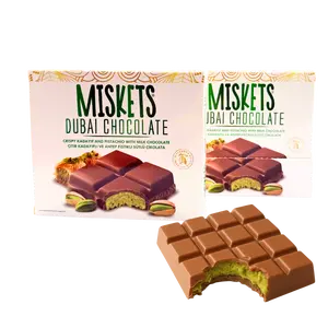 Miskets Dubai Chocolate with Crispy Kunafa and Pistachio - Pick Your Flavor - Milk Chocolate - White Chocolate - Dark Chocolate