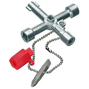 Knipex Industrial Control Cabinet Key, Model 414-001103, Zinc Cast Construction, Slot Size Compatible, with Bit Adapters for Furniture Use