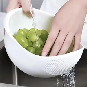 Multi Use Rice Washing Vegetable Fruit Strainer White Bowl Rice Washer Kitchen Utensils