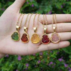 stainless steel clavicle chain, fashionable and light luxury, colorful Malay chalcedony Maitreya Buddha clavicle necklace