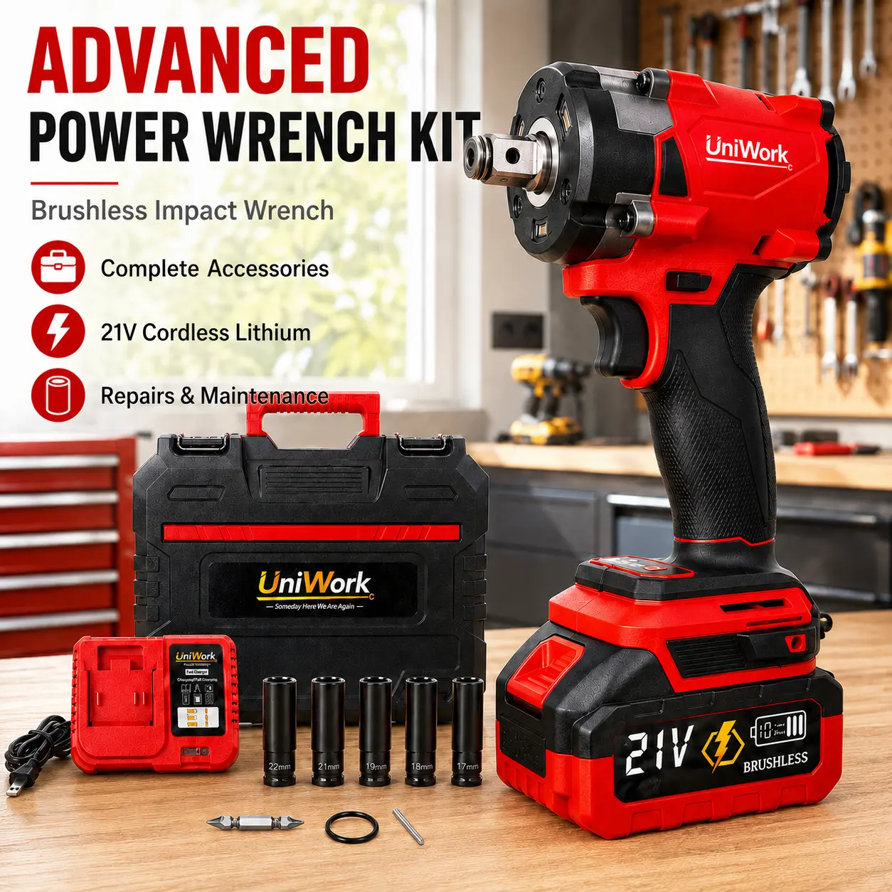 21V Cordless Brushless Electric Wrench Set, 1000NM High Torque 3-in-1 Power Tool Kit with Sockets Driver, Portable Cordless Brushless Tools for Professional/DIY Auto CVT Maintenance & Tire Changes