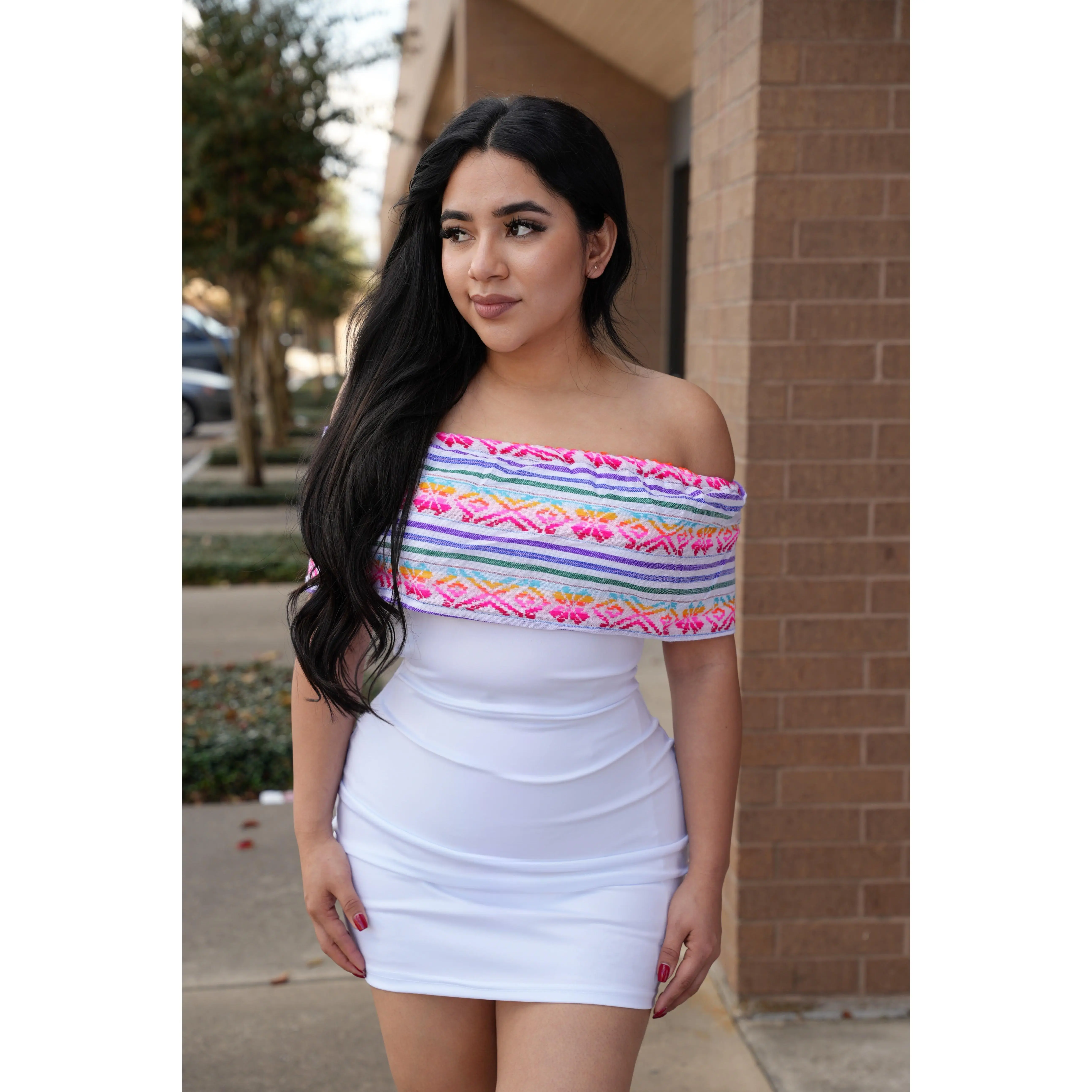 Zarape White Mini Dress - Short Sleeve Casual Dress for Women - Medium Fit, Comfortable Summer Wear