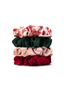 Silk Elastic Satin Hair Scrunchies Simple Floral Design Assorted Colors Red Pink Green Gold for Stylish Hair Management