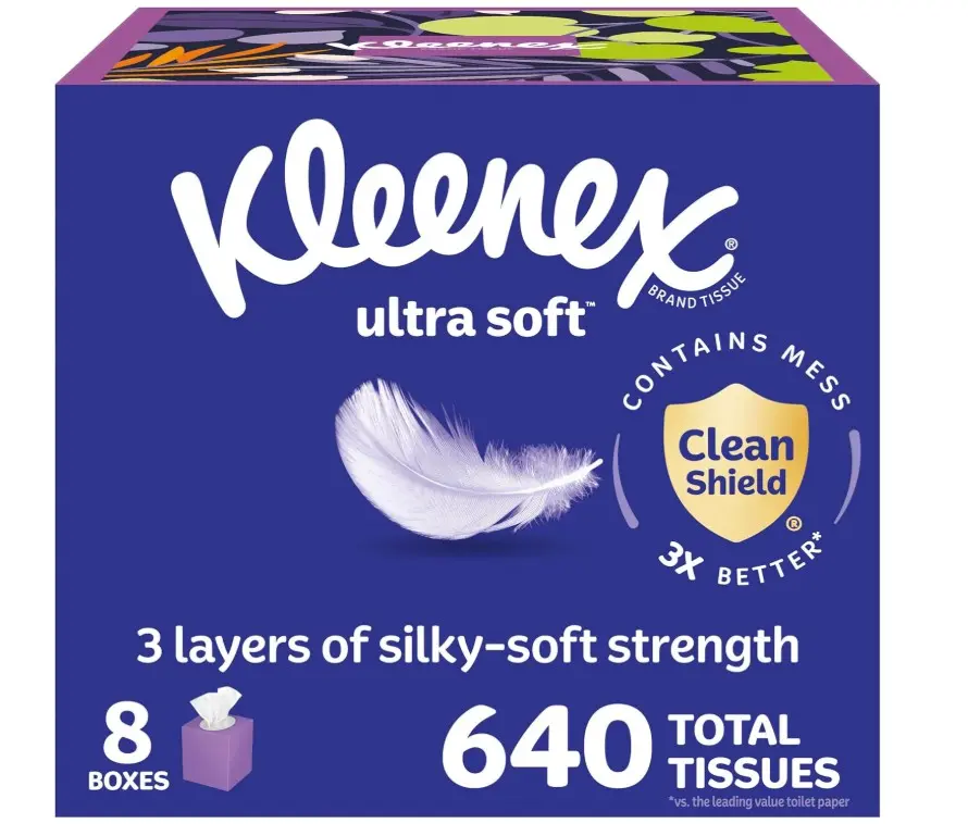 Kleenex Ultra Soft Facial Tissues, 8 Cube Boxes, 80 Tissues per Box, 3-Ply, Packaging May Vary