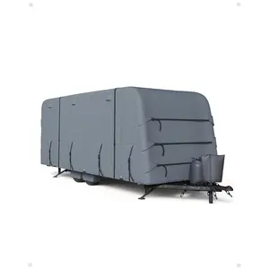 GARVEE Heavy-Duty Travel Trailer RV Cover, Extra-Thick Waterproof & Anti-UV 6 Layers Top Panel, Reinforced Windproof Camper Cover, Fits 21'-24' Motorhome, Breathable with 2 Straps & 4 Tire Covers