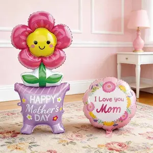 Mother's Day Decoration Balloon Set, 2pcs Standing Flower Design, Perfect for Celebrations & Festive Occasions, Enhance Your Home Decor
