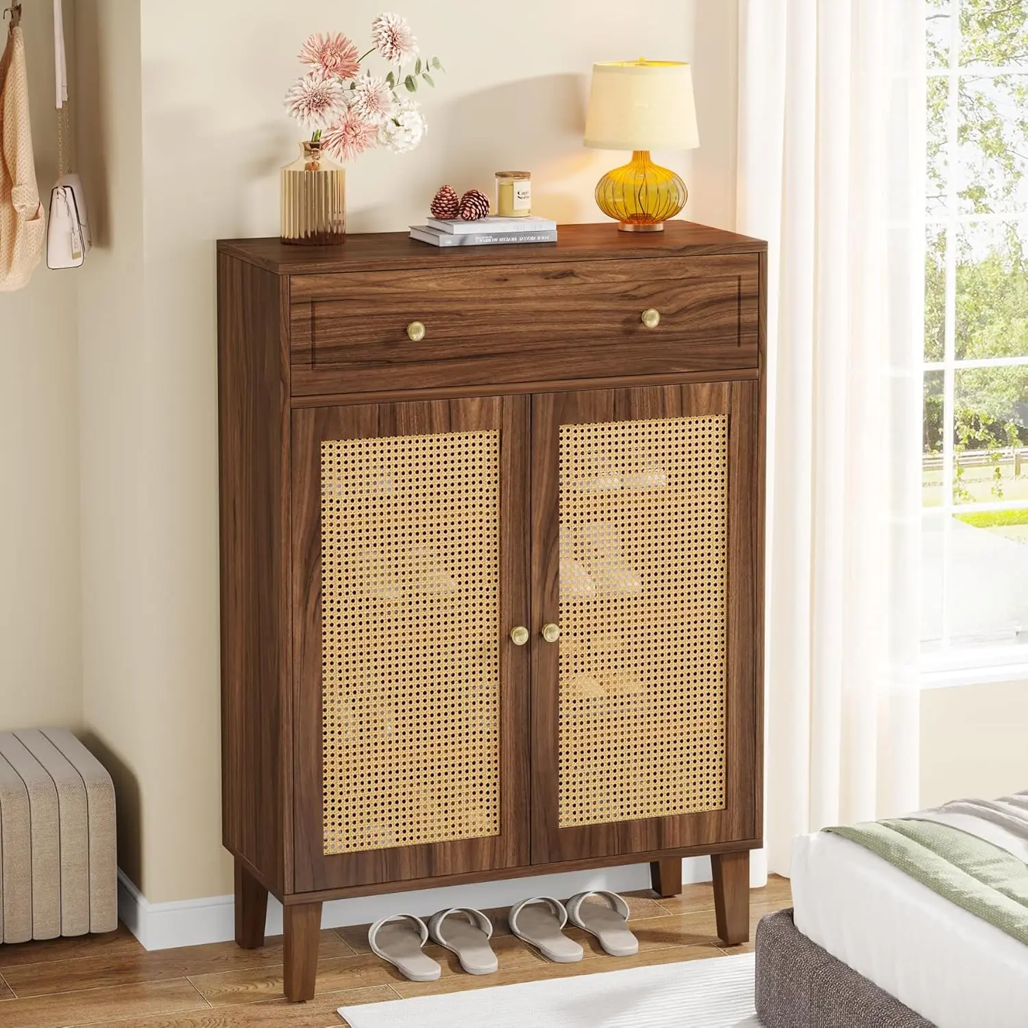 4-Tier Brown Rattan(15.74"D x 31.49"W x 43.7")