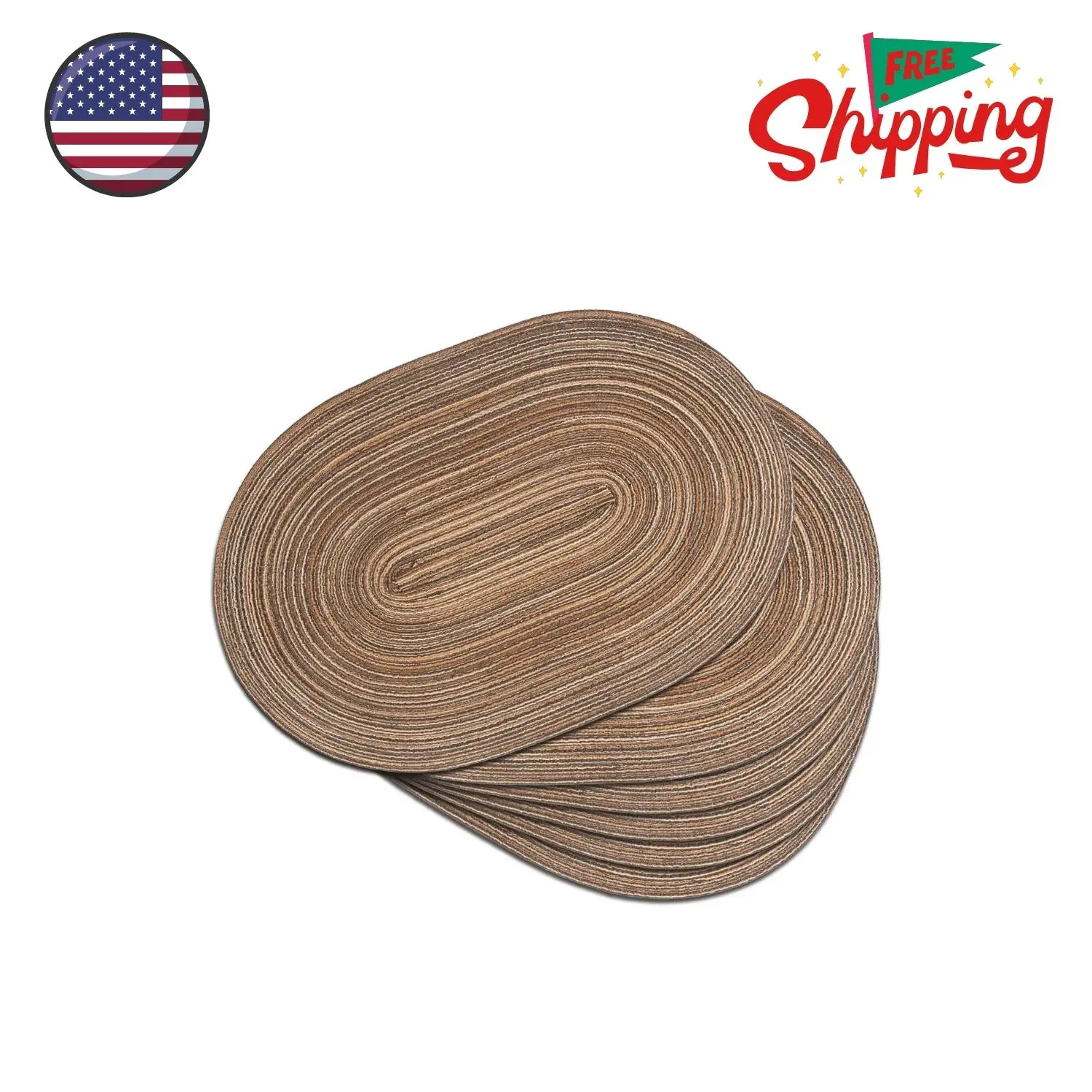 Woven Oval Braided Placemats Set of 6-12 x 17.5 Inch （Brown, 6）