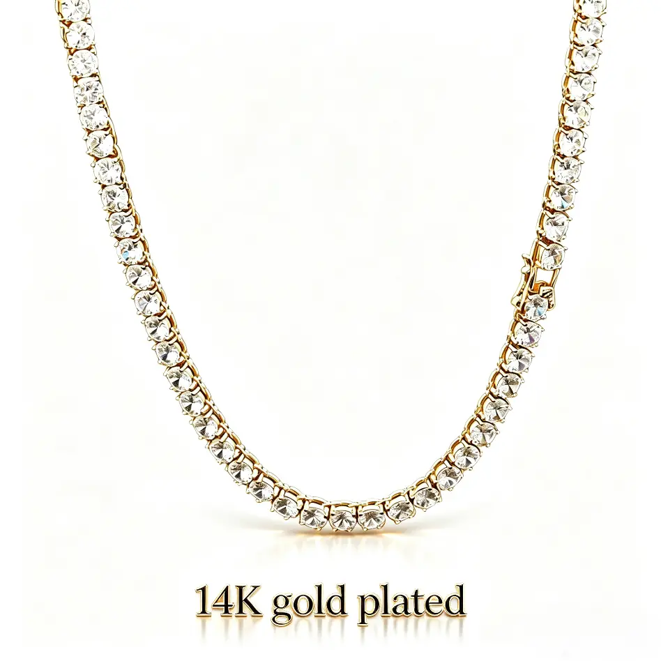 14k gold-plated 6mm European and American hip-hop style diamond tennis necklace, a fashion jewelry for boys and girls, casual and versatile, luxury items