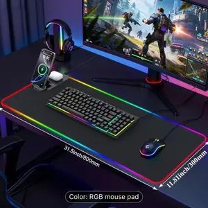 Wireless Mouse Pad iPhone Charger RGB 31.5x11.81 Inch Gaming Desk Mat with LED Lighting