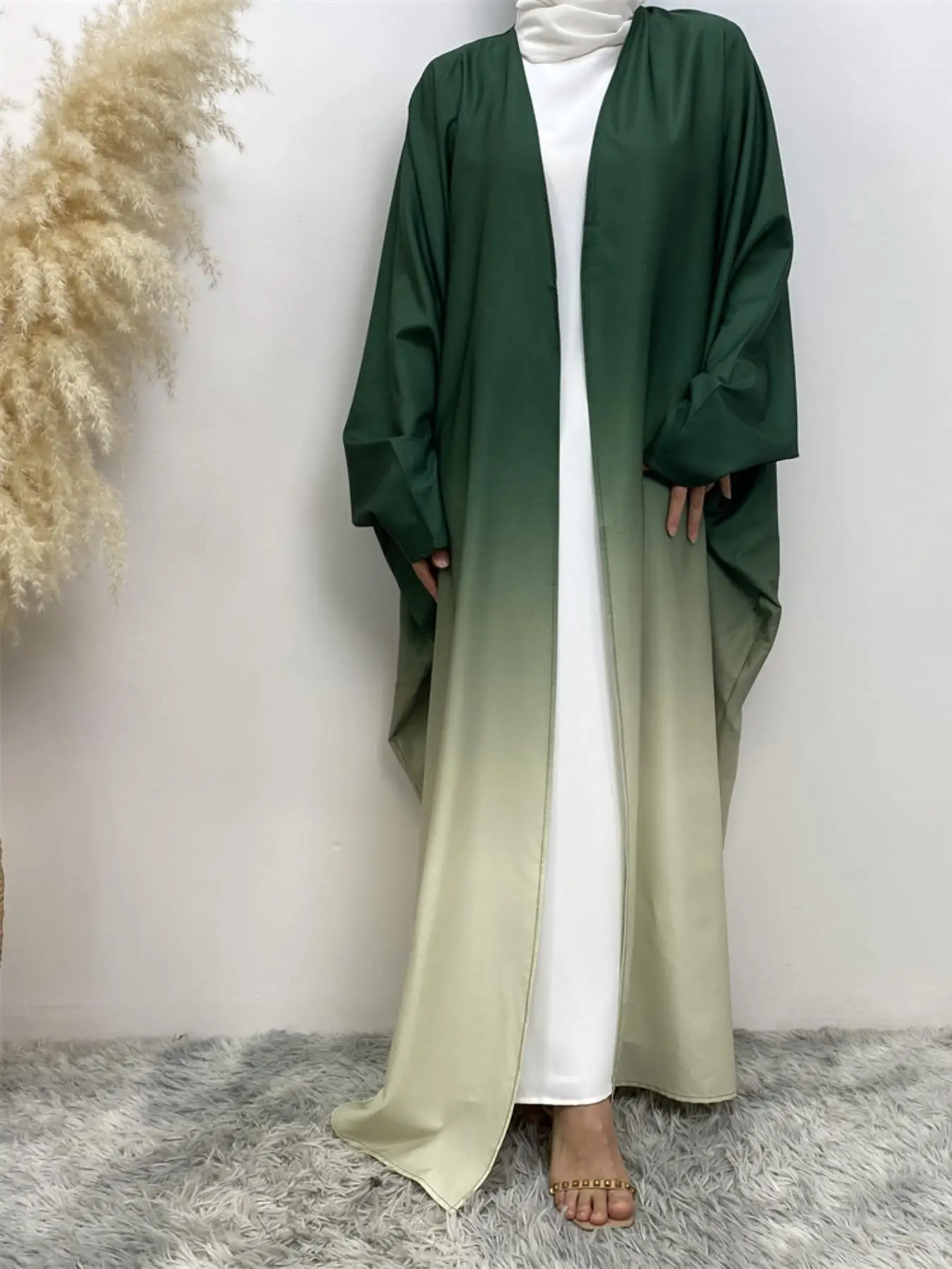 Arabic Clothing-Ombre Batwing Sleeve Open Front Abaya Without Dress & Hijab, Modest Long Sleeve Maxi Abayas for Daily Wear, Women's Islamic Clothing f