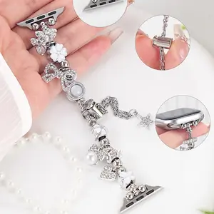 Women's Adjustable Apple Watch Band, Silver Color Heart Butterfly Knot Metal Bracelet, Compatible with Series 1-11 & Ultra 1-3 Se