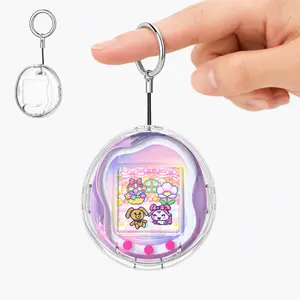 OAJ Crystal Clear Hard TPU Uni Case for Tamagotchi Uni - Full-Body Cover, Strap for Tamagotchi Electronic Pet, Cover with Metal Carabiner - Anti-Scratch & Shockproof Kawaii Accessory - Clea