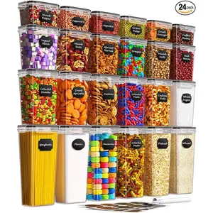24 PCS Airtight Food Storage Containers with Lids, Kitchen Pantry Organization, BPA-Free Plastic,Flour, Sugar, Dry Food, Include Labels & Marker Stackable Transparent Utensils