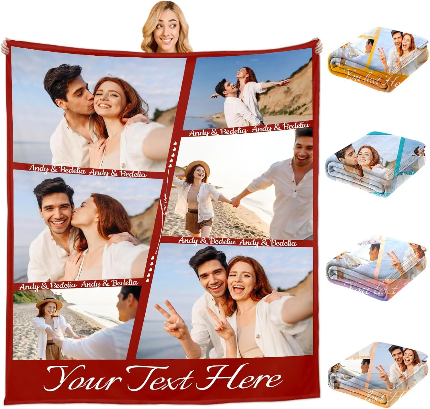 Personalised Photo Blanket Adult Gifts, Custom Couple Throws Blankets with Picture Name, Customised Boyfriend Blanket, Personalised Birthday Valentines Gifts for Women Men Her Him Mum Dad Kids Family