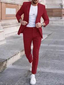 Two-piece Set Men's Solid Color Business Style Suit Set, Suit Coats Work, Slim Fit Long Sleeve Blazer & Pants Set for Work Office, Formal Menswear for All Seasons, Fall outfit