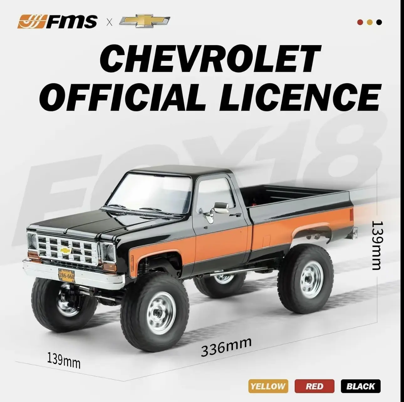 FMS 1/18 RC Crawler FCX18S Chevy K10 S RC Truck RTR RC Car Model Car 8km/h 4WD 900mAh Hobby RC Cars Remote Control Car with LED Lights Vehicle 4-Ch 2.4GHz Transmitter
