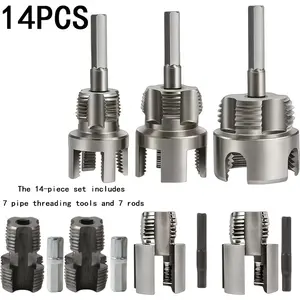 14-Piece Heavy-Duty Pipe Thread Tool Set, Integrated Inner and Outer Thread Tools, Compatible with PVC, Ppr, Mpp Pipes, DIY and Professional Use