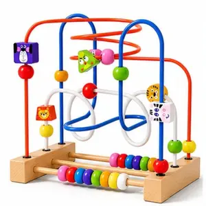 Wooden Five-In-One Logic Bead Maze Puzzle Game, Animal Shape Puzzle, Brain Teaser Puzzles, Montessori Educational Toy, Focus and Memory Training, Birthday Gift for Boys and Girls