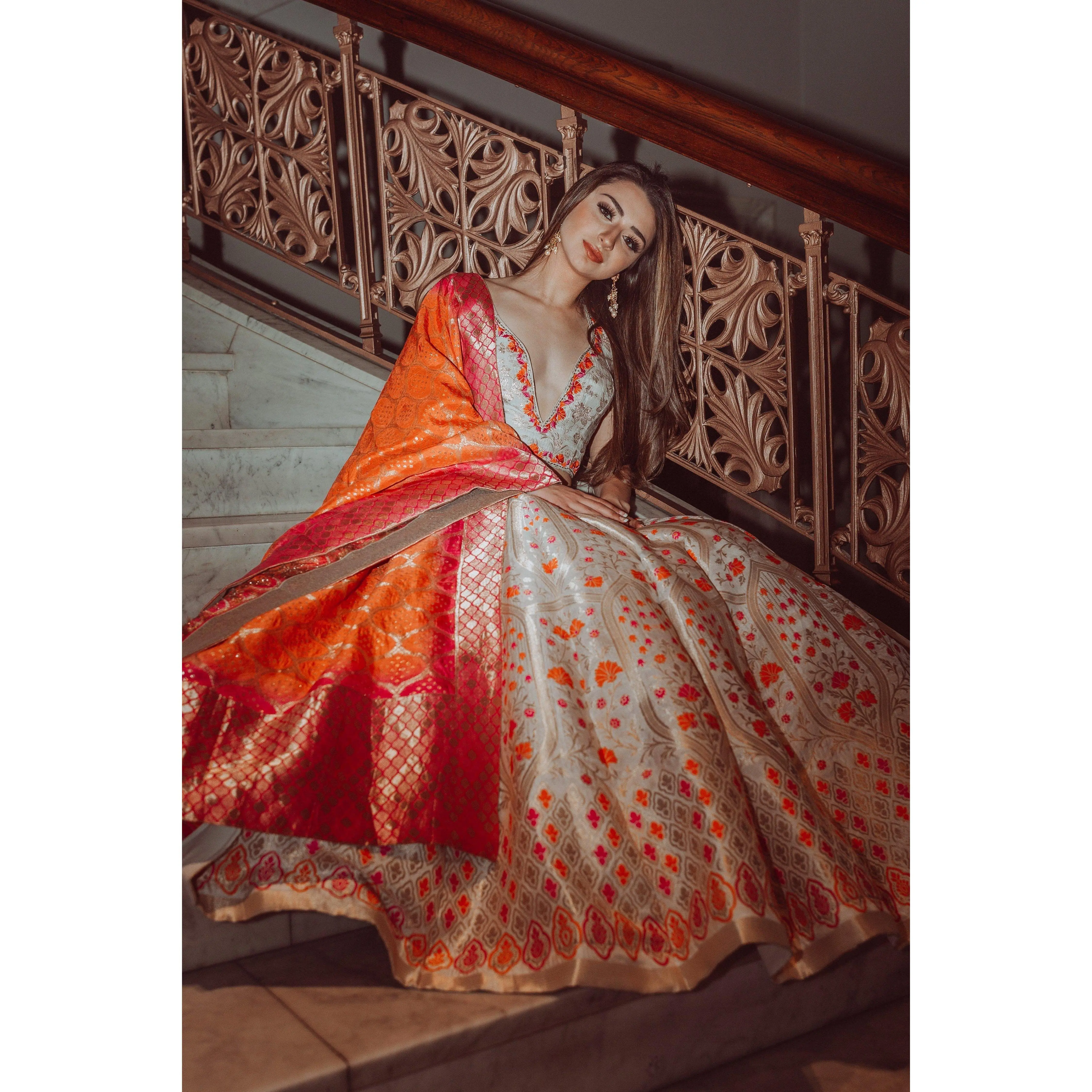 Oriel Jaquard Barocade Lehenga Choli Set