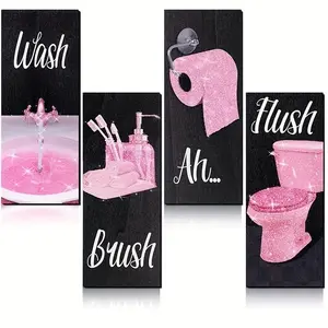 4-Piece Sweet Wooden Wall Decor Set, Modern Luxury Bathroom Hanging Art, Female Silhouette, -Toned 2D Panels, Easy Installation