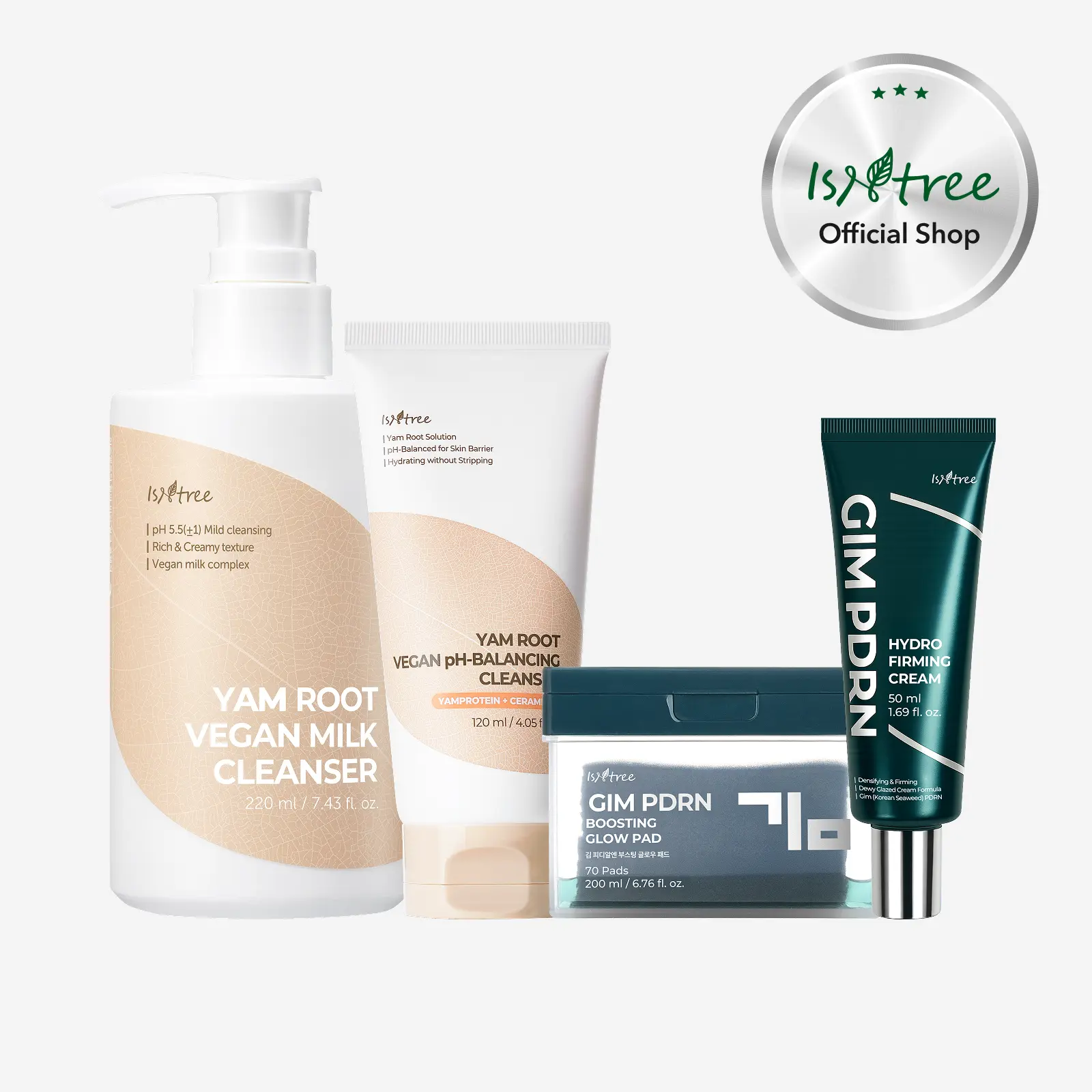 [isntree Official Shop] Cakey Makeup Reset Routine Set - Yam Root Vegan Cleansers + GIM PDRN Glow Toner Pad & Hydro Firming Cream for smooth hydrated & dry skin, Korean Skincare