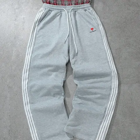 Men's Baggy Sweatpants High Waisted with Plaid Waistband, Trendy Wide Leg Lounge Pants, Casual Streetwear Joggers with Side Stripes, Athleisure Style Bottoms, Knit Athletic Pants, Casual Sporty Pants, Casual Sportswear Pants, Knitted Sports Pants