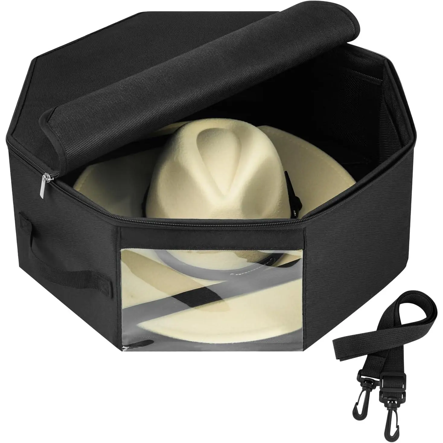Hat Box for Travel &  Closet Storage, Side Reinforced Hard Octagonal Case, Crush-proof, Dust-proof for Cowboy, Panama & Fedora Hats, Black