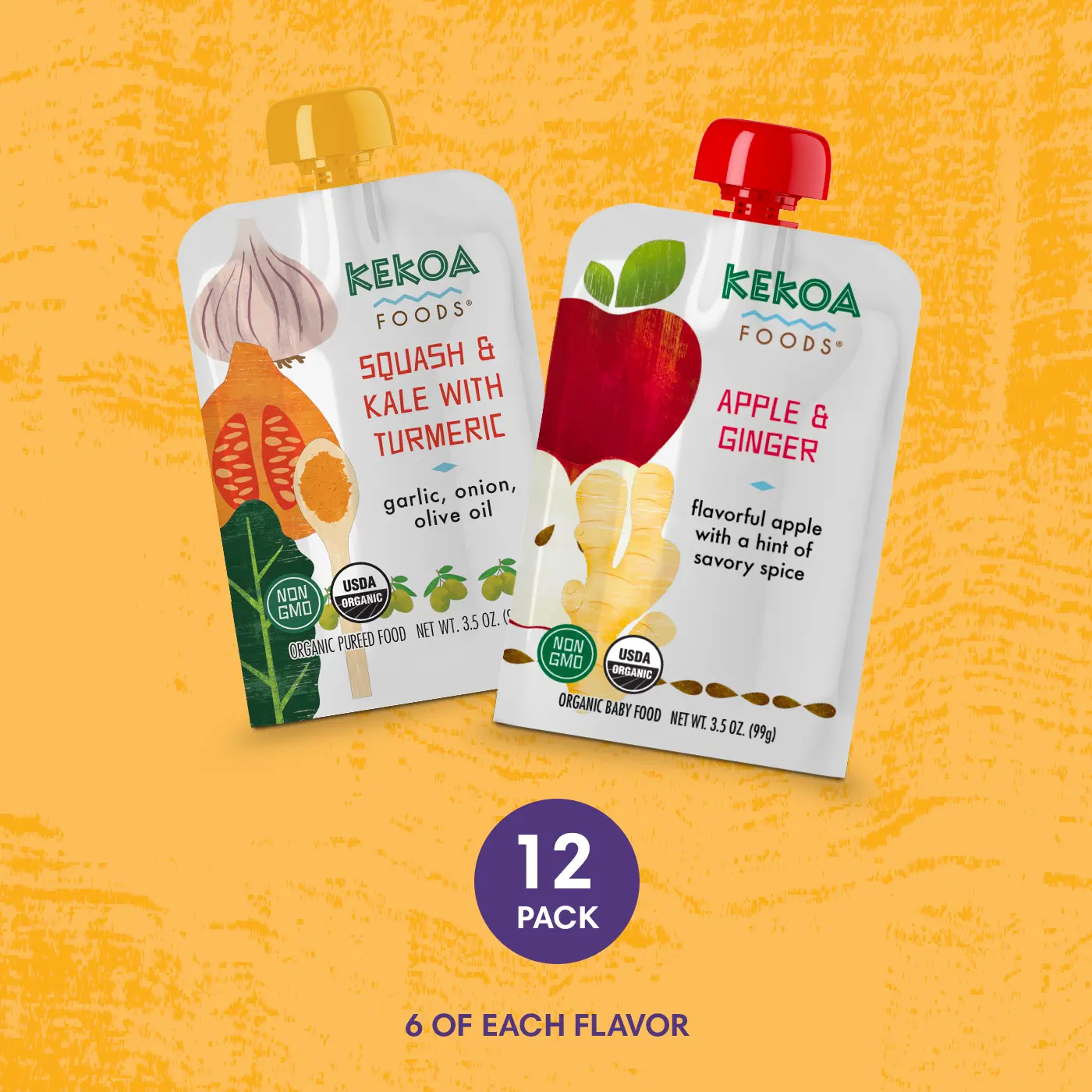Apple and Squash Starter Pack - Apple & Ginger, Squash & Kale with Turmeric, 100% Organic Vegetarian Baby Food Purée