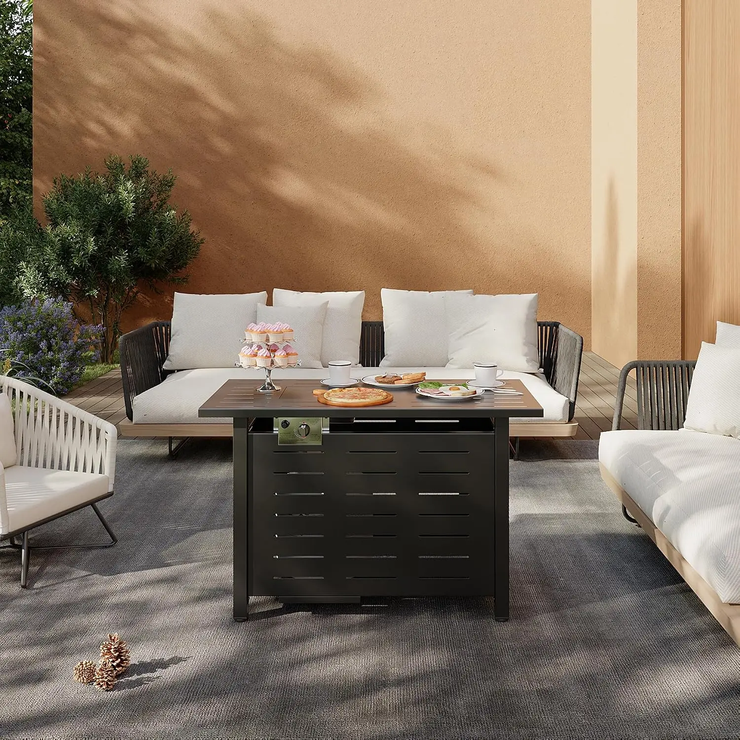Jolydale Propane Fire Pit Table, 50,000 BTU Outdoor Gas Fire Pit with Lava Rocks, Removable Lid and Waterproof Cover, Rectangle Patio Fire Table for Deck, Backyard and Garden, 40/44 Inch, Black