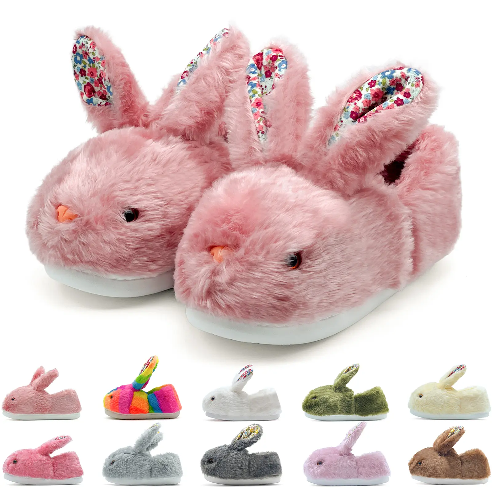 Lumubby Women's Cute Rabbit Plush Slip-On Slippers - Adult Ankle, Casual Cozy Fuzzy Cotton Fabric House Shoes with Floral Ears, Winter Warm Breathable Flexible Indoor Footwear, Comfy And Cute Women's Fashion Slippers, Cartoon Graphic Women's Fashion Slipp