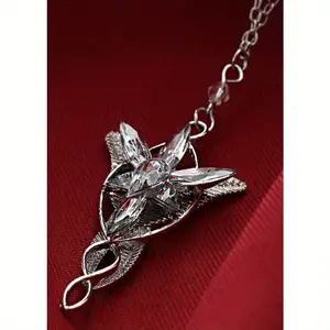 Gothic Fantasy Lord of the Rings Arwen's Evenstar Pendant - Crystal-Accent Design, Silvery Chain, Gothic Necklaces, Fantasy Necklaces (Costume Jewelry Accessory)