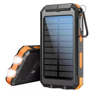 10000mAh Portable Solar PowerBank, Waterproof Solar Phone Charger with LEDLight and Dual USB Ports, Universal External Battery for iPhone and Android Cell Phones