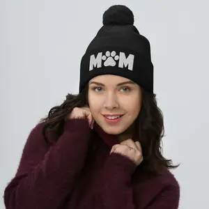 Mom Paw Print Pom-Pom Beanie